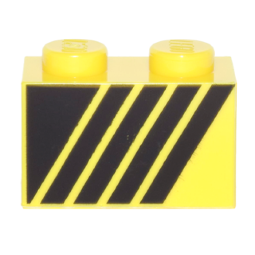 Деталь LEGO 3004pb144R Brick 1 x 2 with Black Triangle and 4 Stripes Leaning Right Pattern