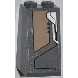 Slope 75 2 x 2 x 3 - Solid Studs with Dark Tan Trapezoid, Black Line and 3 Green Dots Pattern (Sticker) - Set 76009 Slope 75 2 x 2 x 3 - Solid Studs with Dark Tan Trapezoid, Black Line and 3 Green Dots Pattern (Sticker) - Set 76009