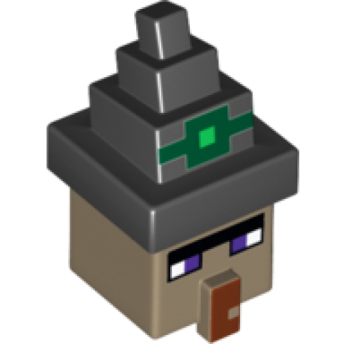 Деталь LEGO 29272pb01 Minifigure, Head, Modified Cube with Black Hat with Minecraft Witch Pattern