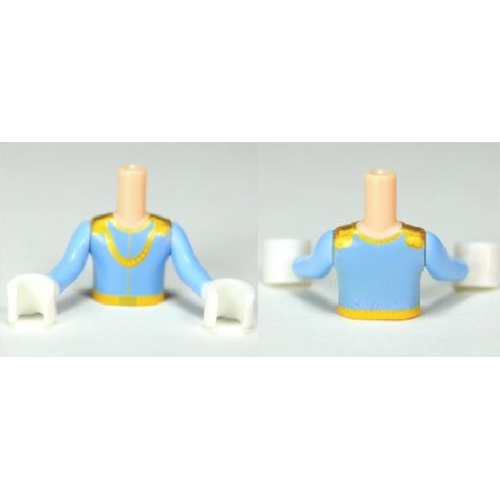 Деталь LEGO FTBpb004c01 Torso Mini Doll Boy Bright Light Blue Top, Gold Necklace Pattern, Light Nougat Arms with Hands with Bright Light Blue Long Sleeves and White Gloves