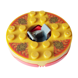 Turntable 6 x 6 x 1 1/3 Round Base with Pearl Gold Top with Gold Faces on Red Pattern (Ninjago Spinner) Turntable 6 x 6 x 1 1/3 Round Base with Pearl Gold Top with Gold Faces on Red Pattern (Ninjago Spinner)