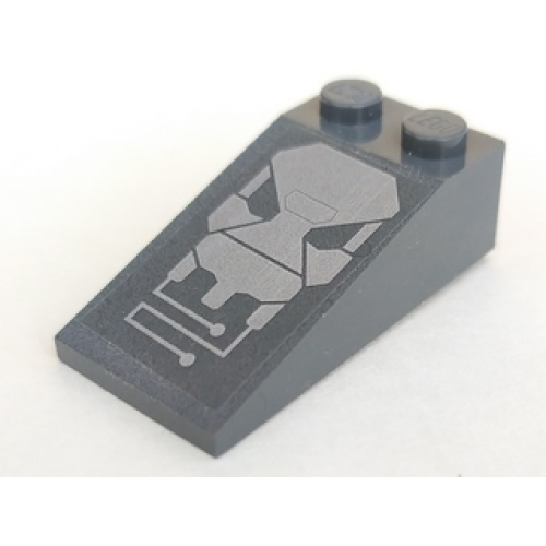 Деталь LEGO 30363pb015 Slope 18 4 x 2 with Silver Robot Head Pattern (Sticker) - Set 7704