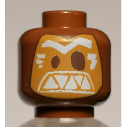 Minifigure, Head Alien Mask Medium Nougat with Dark Brown Eyes and White Eyebrows and Triangular Teeth Pattern (Kakamora)