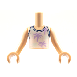 Torso Mini Doll Boy White Top with Palm Trees Pattern, Light Nougat Arms with Hands