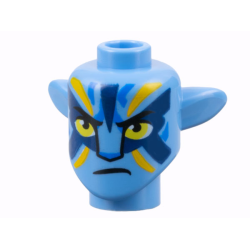 Minifigure, Head, Modified Alien Na'vi with Yellow Eyes, Blue Markings, Bright Light Orange and Dark Blue War Paint, Frown Pattern Minifigure, Head, Modified Alien Na'vi with Yellow Eyes, Blue Markings, Bright Light Orange and Dark Blue War Paint, Frown Pattern