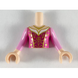 Torso Mini Doll Girl Dark Pink Dress, Magenta Front, Gold Necklace, Filigree Pattern, Light Nougat Arms with Hands with Bright Pink Sleeves