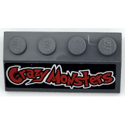 Slope 45 2 x 4 with Red and White 'Crazy Monsters' on Black Background Pattern (Sticker) - Set 8182