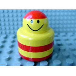 Primo Brick, Round Rattle 1 x 1 with Stripes Red and Smiley Face Pattern