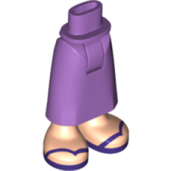 Mini Doll Hips and Skirt Long with Molded Light Nougat Legs and Printed Dark Purple Sandals Pattern - Thick Hinge