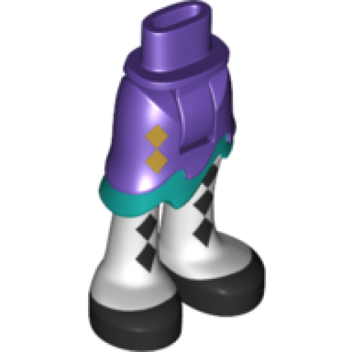 Деталь LEGO 20380c00pb07 Mini Doll Hips and Asymmetric Layered Skirt Short, Dark Turquoise Ruffle, White Leggings with Black Diamonds and Shoes Pattern - Thick Hinge