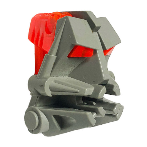 Деталь LEGO 32553c04 Bionicle Head Connector Block 3 x 4 x 1 2/3 with Trans-Neon Orange Eye / Brain Stalk (32553 / 32554) - Light Gray
