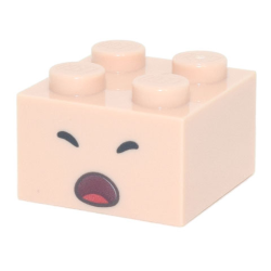 Brick 2 x 2 with Black Closed Eyes and Dark Red Open Mouth Scared with Red Tongue Pattern (Super Mario Toad Face)