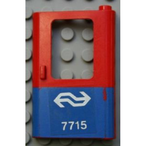 Деталь LEGO 4182pb027 Door 1 x 4 x 5 Train Right, Thin Support at Bottom with Blue Bottom Half and Dutch NS '7715' Pattern (Sticker) - Set 7715