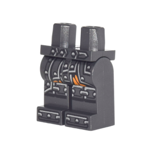 Деталь LEGO 970c00pb0634 Hips and Legs with Metallic Silver Armor with Rivets, Orange Fabric, Chain Mail on Knees and Boots Pattern