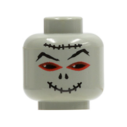 Minifigure, Head Alien Mummy with Black and Red Eyes, Eyebrows, Nose Holes, Stitched Smile Mouth and Forehead Scar Pattern