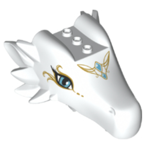 Деталь LEGO 25304pb01 Dragon Head (Elves) Jaw Upper Large, 3 Studs on Top with Dark Azure Eyes, 2 Diamonds and Gold Tribal Pattern (Elandra)