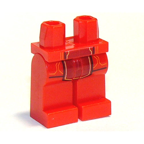 Деталь LEGO 970c00pb0680 Hips and Legs with Orange / Yellow Circuitry, Dark Red Center Panel Pattern