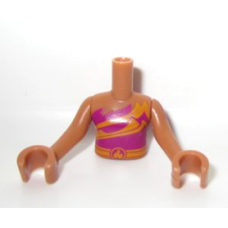 Torso Mini Doll Girl Magenta Strapless Top with Orange Belt Pattern, Medium Nougat Arms with Hands with Dark Purple Elves Tattoo Left