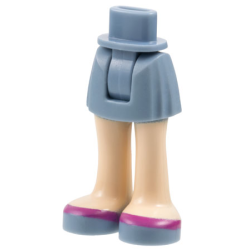 Mini Doll Hips and Skirt, Light Nougat Legs and Sand Blue Shoes with Magenta Stripe Pattern - Thick Hinge