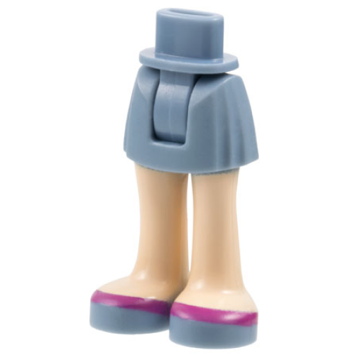Деталь LEGO 92252c00pb006 Mini Doll Hips and Skirt, Light Nougat Legs and Sand Blue Shoes with Magenta Stripe Pattern - Thick Hinge