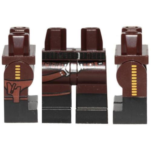 Деталь LEGO 970c00pb0893 Hips and Legs with Black Boots, Belt, Holster and Yellow Stripes on Sides Pattern