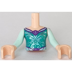 Torso Mini Doll Girl Dark Turquoise Top with Silver Starfish Ornate Pattern, Light Nougat Arms with Hands with Light Aqua Sleeves