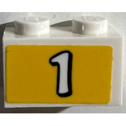 Brick 1 x 2 with White Number 1 on Yellow Background Pattern (Sticker) - Set 41372 Brick 1 x 2 with White Number 1 on Yellow Background Pattern (Sticker) - Set 41372