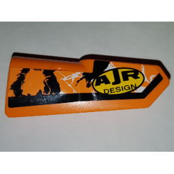 Technic, Panel Fairing #21 Very Small Smooth, Side B with 'AJR DESIGN' and Black, Orange and White Splatter Pattern (Sticker) - Set 42007 Technic, Panel Fairing #21 Very Small Smooth, Side B with 'AJR DESIGN' and Black, Orange and White Splatter Pattern (Sticker) - Set 42007