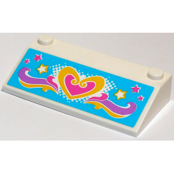 Slope 33 3 x 6 without Inner Walls with Dark Pink and Yellow Heart and Stars and Waves on Medium Azure Background Pattern (Sticker) - Set 41015 Slope 33 3 x 6 without Inner Walls with Dark Pink and Yellow Heart and Stars and Waves on Medium Azure Background Pattern (Sticker) - Set 41015