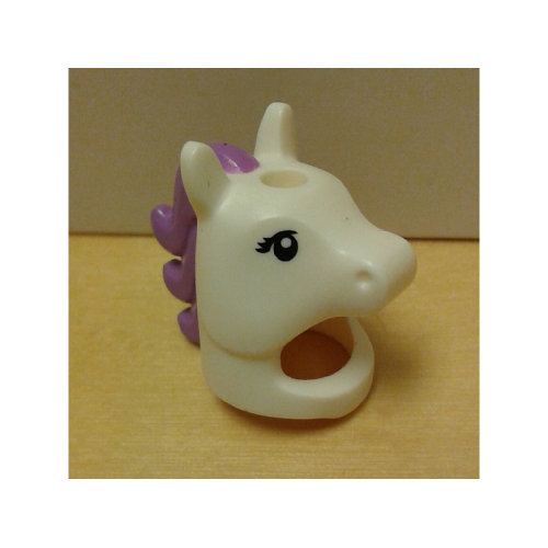Деталь LEGO 18831pb01 Minifigure, Headgear Head Cover, Costume Horse with Hole in Top with Black Eyelashes and Medium Lavender Mane Pattern