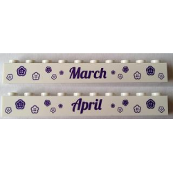Brick 1 x 10 with Dark Purple 'March' and 'April' Pattern on Opposite Sides Brick 1 x 10 with Dark Purple 'March' and 'April' Pattern on Opposite Sides