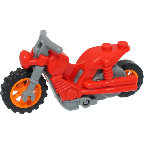 Деталь LEGO 75537c01 Stuntz Flywheel Motorcycle Dual Exhaust Bike with Dark Bluish Gray Frame, Orange Wheels, and Dark Bluish Gray Handlebars