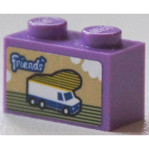 Деталь LEGO 3004pb273 Brick 1 x 2 with 'Friends', Camper Van and Clouds Pattern (Sticker) - Set 40346