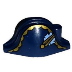 Minifigure, Headgear Hat, Pirate Bicorne with Gold Trim, Gold Button and Blue Flower Pattern Minifigure, Headgear Hat, Pirate Bicorne with Gold Trim, Gold Button and Blue Flower Pattern