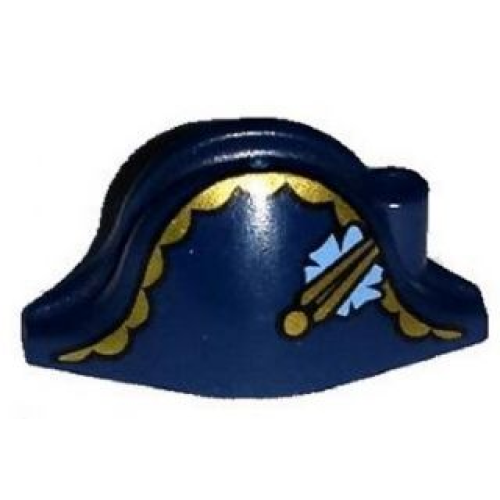Деталь LEGO 2528pb09 Minifigure, Headgear Hat, Pirate Bicorne with Gold Trim, Gold Button and Blue Flower Pattern