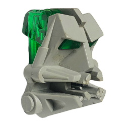 Bionicle Head Connector Block 3 x 4 x 1 2/3 with Trans-Green Eye / Brain Stalk (32553 / 32554) - Light Gray