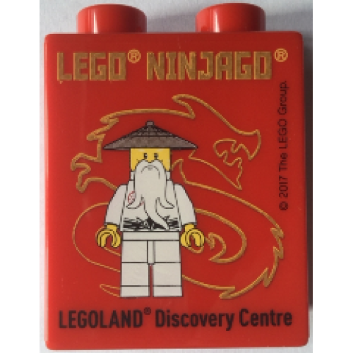 Деталь LEGO 4066pb627 Duplo, Brick 1 x 2 x 2 with LEGO Ninjago 2017 LEGOLAND Discovery Centre Sensei Wu Pattern