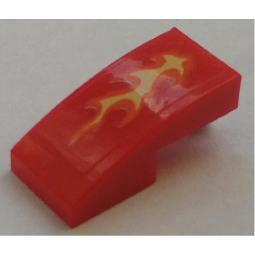 Деталь LEGO 11477pb060 Slope, Curved 2 x 1 x 2/3 with Orange and Yellow Flame on Transparent Background Pattern (Sticker) - Set 70327