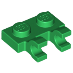 Plate, Modified 1 x 2 with 2 U Clips (Horizontal Grip) - Green
