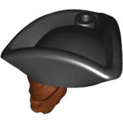 Minifigure, Hair Combo, Hair with Hat, Long Hair with Ponytail and Molded Black Pirate Tricorne Hat Pattern Minifigure, Hair Combo, Hair with Hat, Long Hair with Ponytail and Molded Black Pirate Tricorne Hat Pattern