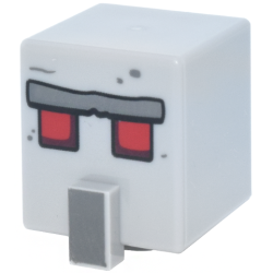 Minifigure, Head, Modified Cube Tall with Raised Rectangle with Stone Unibrow, Square Red and Dark Red Eyes and Dark Bluish Gray Nose Pattern (Minecraft Iron Golem)