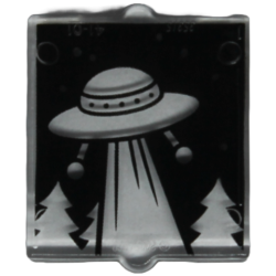 Glass for Window 1 x 2 x 2 Flat Front with Retro UFO with Beam and Trees on Black Background Pattern
