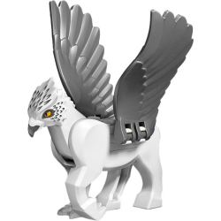 Hippogriff with Flat Silver Wings with Dark Bluish Gray Beak and Eye Patches, Silver Feathers and Bright Light Orange Eyes Pattern (HP Buckbeak) - White Plate 2 x 2 Hippogriff with Flat Silver Wings with Dark Bluish Gray Beak and Eye Patches, Silver Feathers and Bright Light Orange Eyes Pattern (HP Buckbeak) - White Plate 2 x 2
