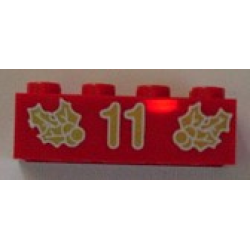Brick 2 x 4 with Gold Holly and '11' Pattern