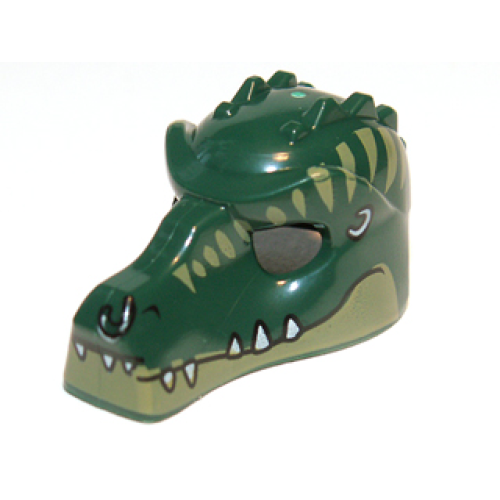 Деталь LEGO 12551pb02 Minifigure, Headgear Mask Crocodile with Teeth, Earrings and Olive Green Stripes Pattern
