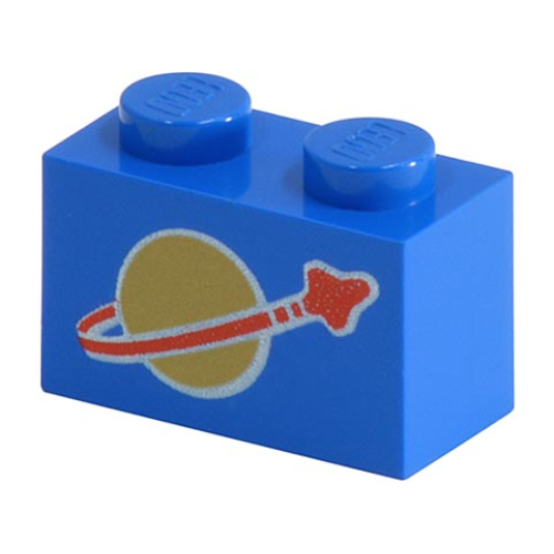 Деталь LEGO 3004p90 Brick 1 x 2 with Classic Space Logo Pattern - Blue
