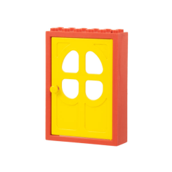 Door, Frame 2 x 6 x 7 with Yellow Fabuland Door 1 x 6 x 7 with Round Pane in 4 Sections (4071 / 4072) - Red Door, Frame 2 x 6 x 7 with Yellow Fabuland Door 1 x 6 x 7 with Round Pane in 4 Sections (4071 / 4072) - Red