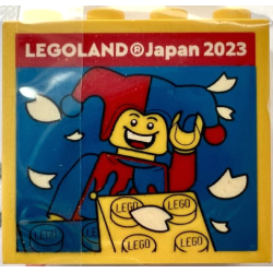 Brick 2 x 4 x 3 with LEGOLAND Japan 2023, Jester Minifigure and Yellow and Blue Bricks Pattern Brick 2 x 4 x 3 with LEGOLAND Japan 2023, Jester Minifigure and Yellow and Blue Bricks Pattern