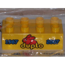 Duplo, Brick 2 x 4 with Duplo 1967 - 2007 40th Anniversary Pattern Duplo, Brick 2 x 4 with Duplo 1967 - 2007 40th Anniversary Pattern