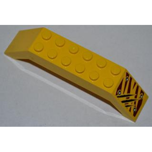 Деталь LEGO 30180pb09R Slope 45 10 x 2 x 2 Double with 4 Rivets and 3 Claw Scratch Marks on Dark Red Tiger Stripes Pattern Model Front Right Side (Sticker) - Set 5885